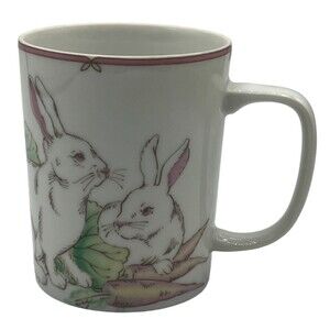Vintage Fitz & Floyd Variations Bunny Rabbits Carrots Easter Coffee Tea Cup READ